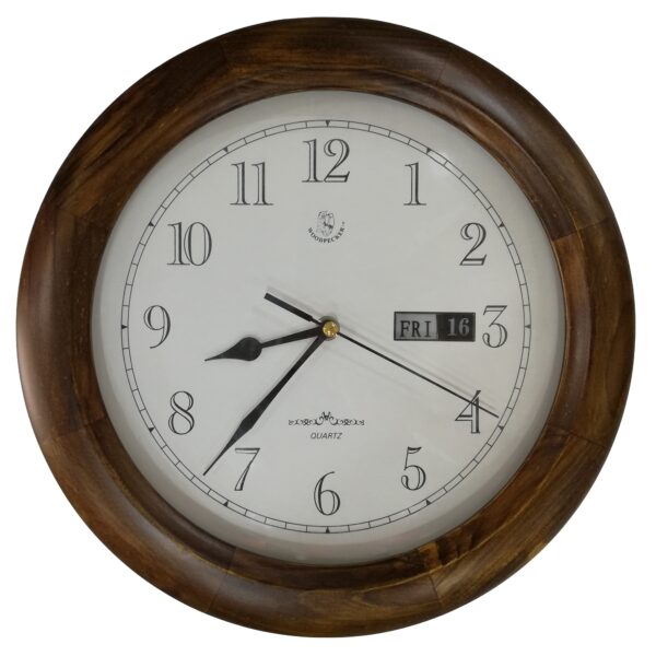 Woodpecker Quartz Analog Round Wall Clock with Calendar 28cm Diameter - 7288