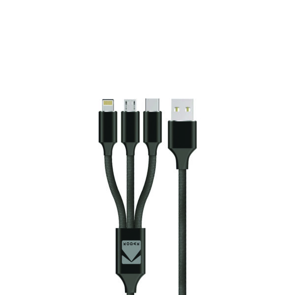 Kodak Male to Male Cable USB 3-in 1-Type A to Type C with Micro USB and Lighting Pure Copper 1.5 Meter Length - USBC5901
