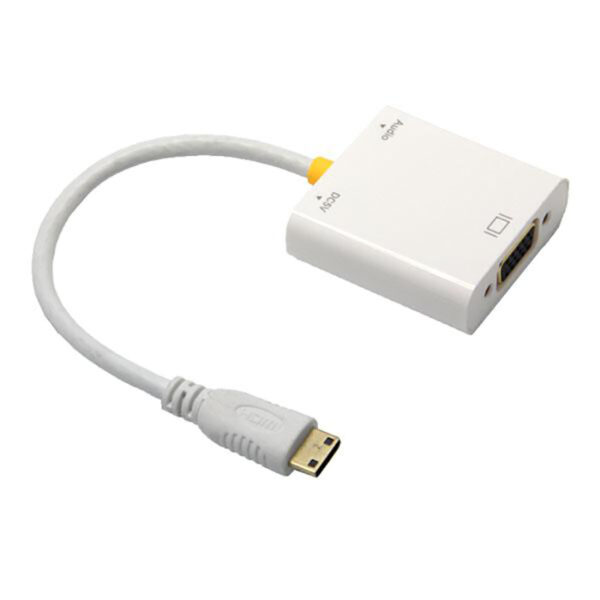 Mini HDMI to VGA Male to Female Converter for Notebooks, Tablets, Cameras, Camcorders and more with Audio and Power - G190