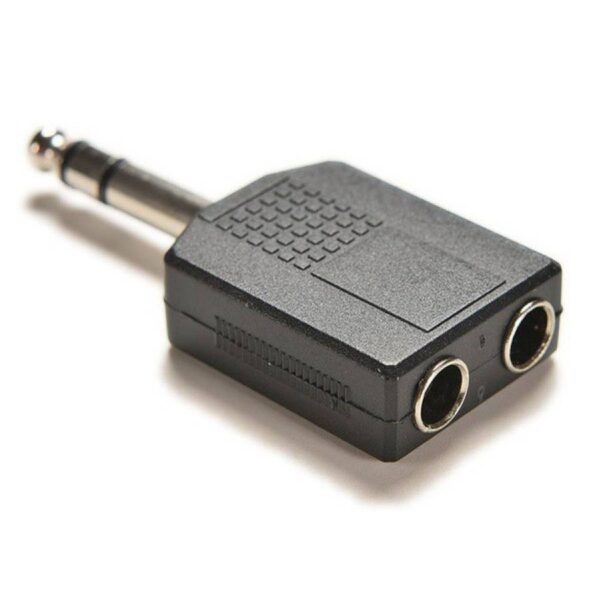 Plug 2 x 6.5mm Female Audio to 1 x 6.5mm Male Audio Adapter Connector - P237